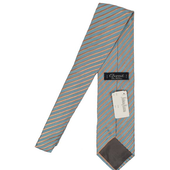 NEW $250 Charvet of France Tie!  Blue With Copper Stripes  Beautiful Pure Silk - Picture 1 of 1